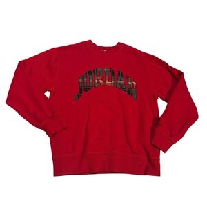 Jordan Brand Plaid Holiday Sweatshirt Red Mens Small Casual Festive‎ Fleece